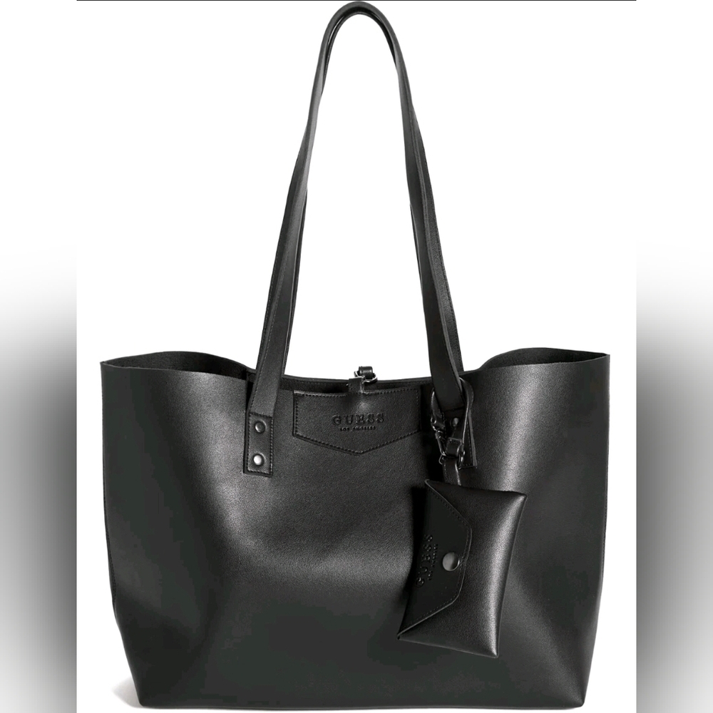 Guess Black Faux Leather Tote Bag New NWT